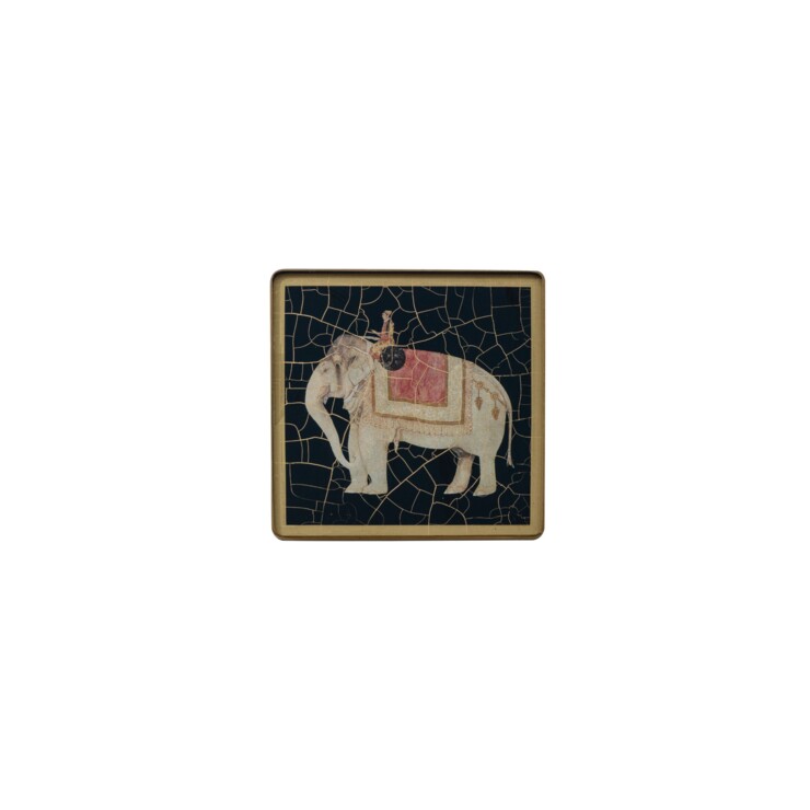 Square Coasters Indian Elephants Black