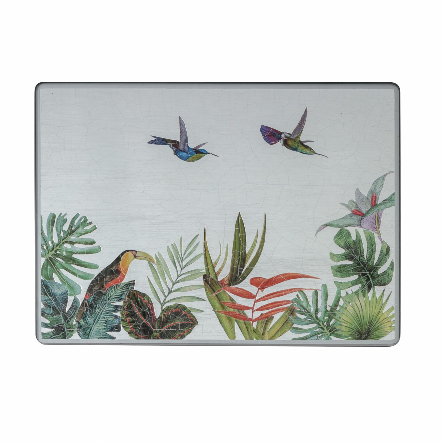 Centre Piece, Jungle with Hummingbirds on silver leaf    £45